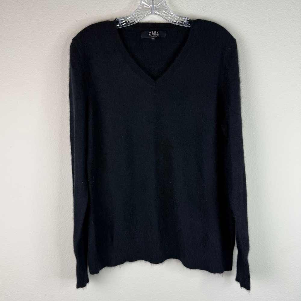 Alex Marie Sweater Womens XL Black Cashmere V-Neck Long Sleeve Solid Knit